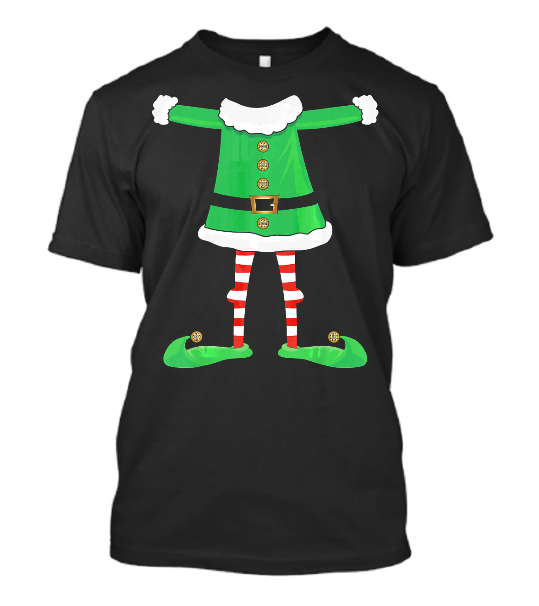 Santa Elf Suit Green Costume With Red Striped Tights And Green Shoes T-Shirt
