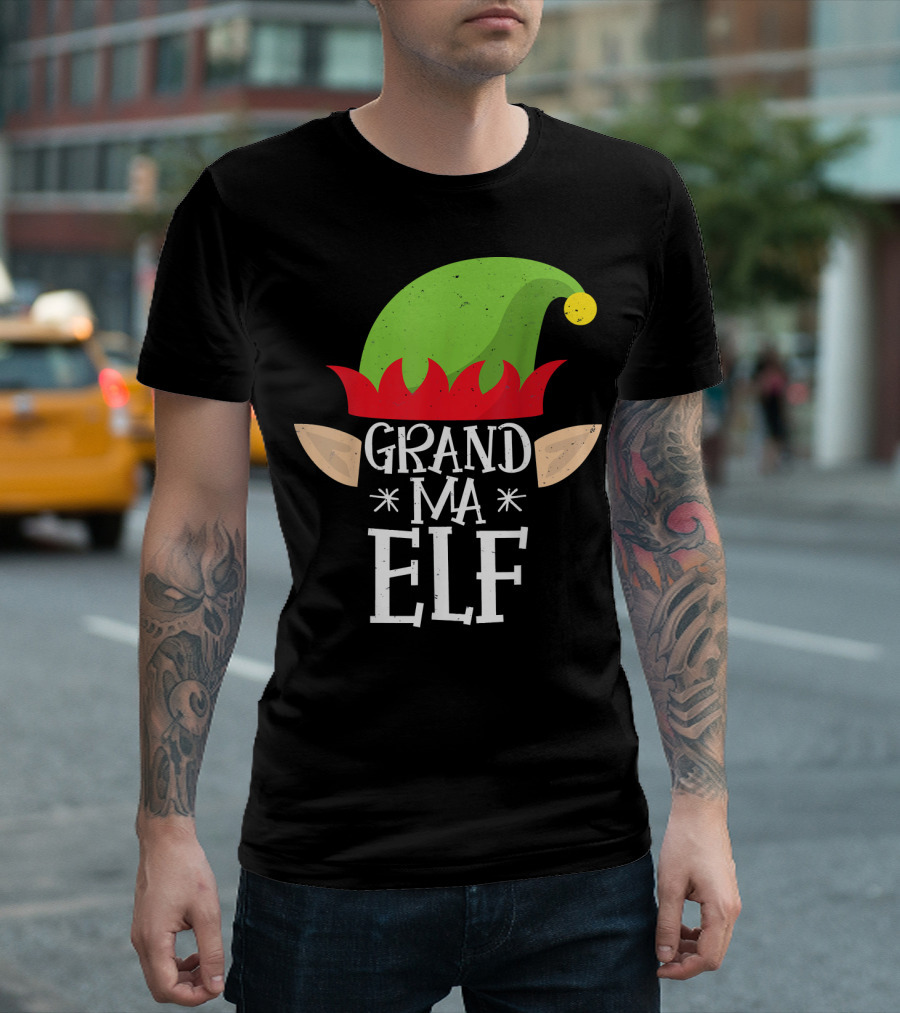 Grandma Elf Funny Christmas Family Match Hat Ears Holiday T-Shirt