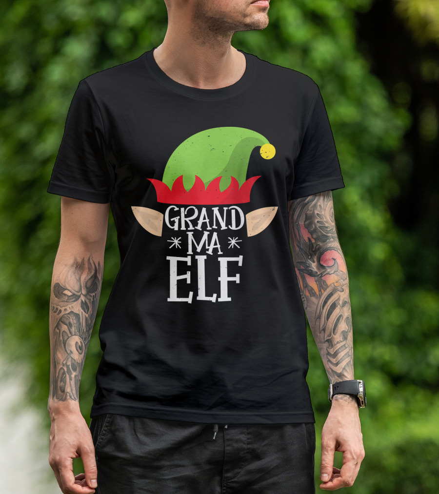 Grandma Elf Funny Christmas Family Match Hat Ears Holiday T-Shirt