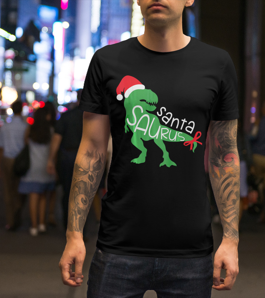 T Rex Dinosaur Santa Saurus Merry Funny Christmas Hat T-Shirt