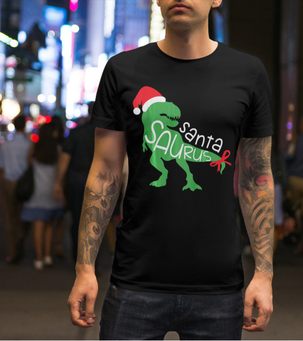T Rex Dinosaur Santa Saurus Merry Funny Christmas Hat T-Shirt