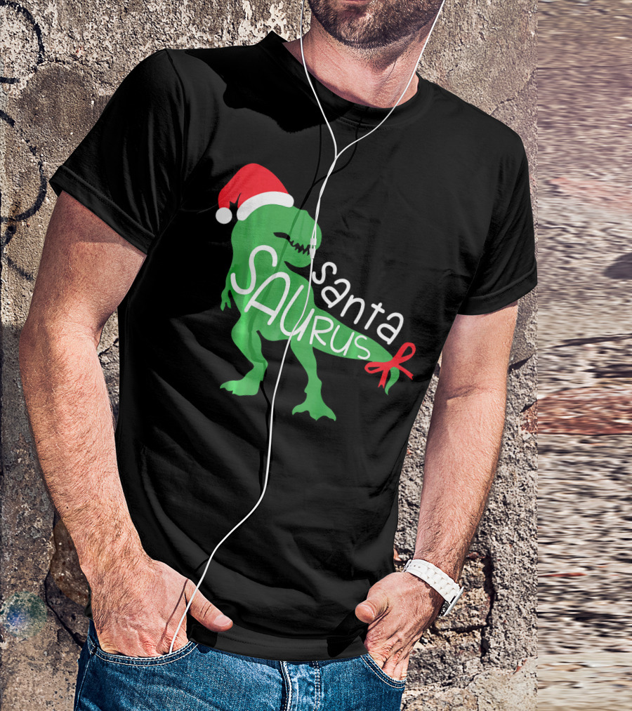 T Rex Dinosaur Santa Saurus Merry Funny Christmas Hat T-Shirt