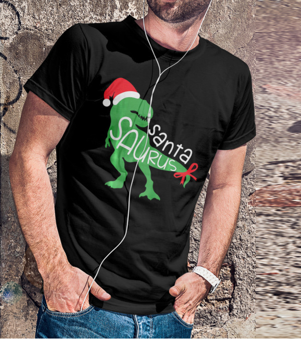 T Rex Dinosaur Santa Saurus Merry Funny Christmas Hat T-Shirt