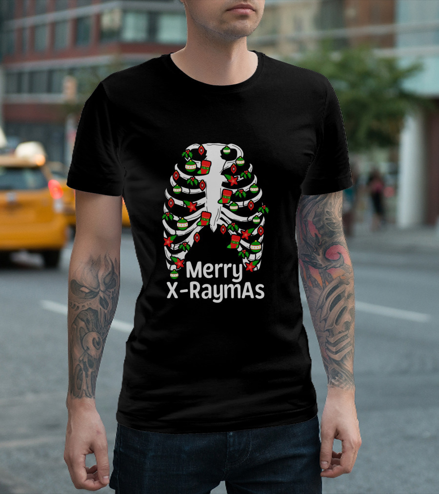 Merry X RaymAs Radiologist Christmas Skeleton Humor T-Shirt