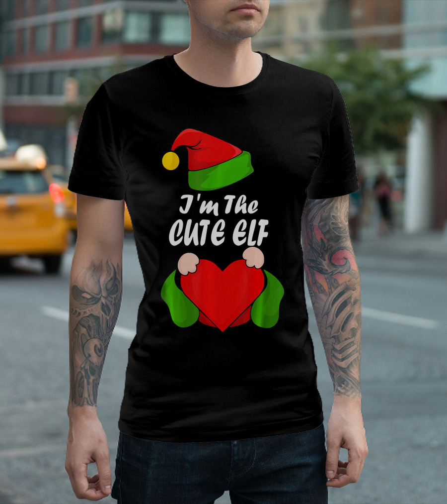I'm The Cute Elf Red Heart Christmas Hat T-Shirt