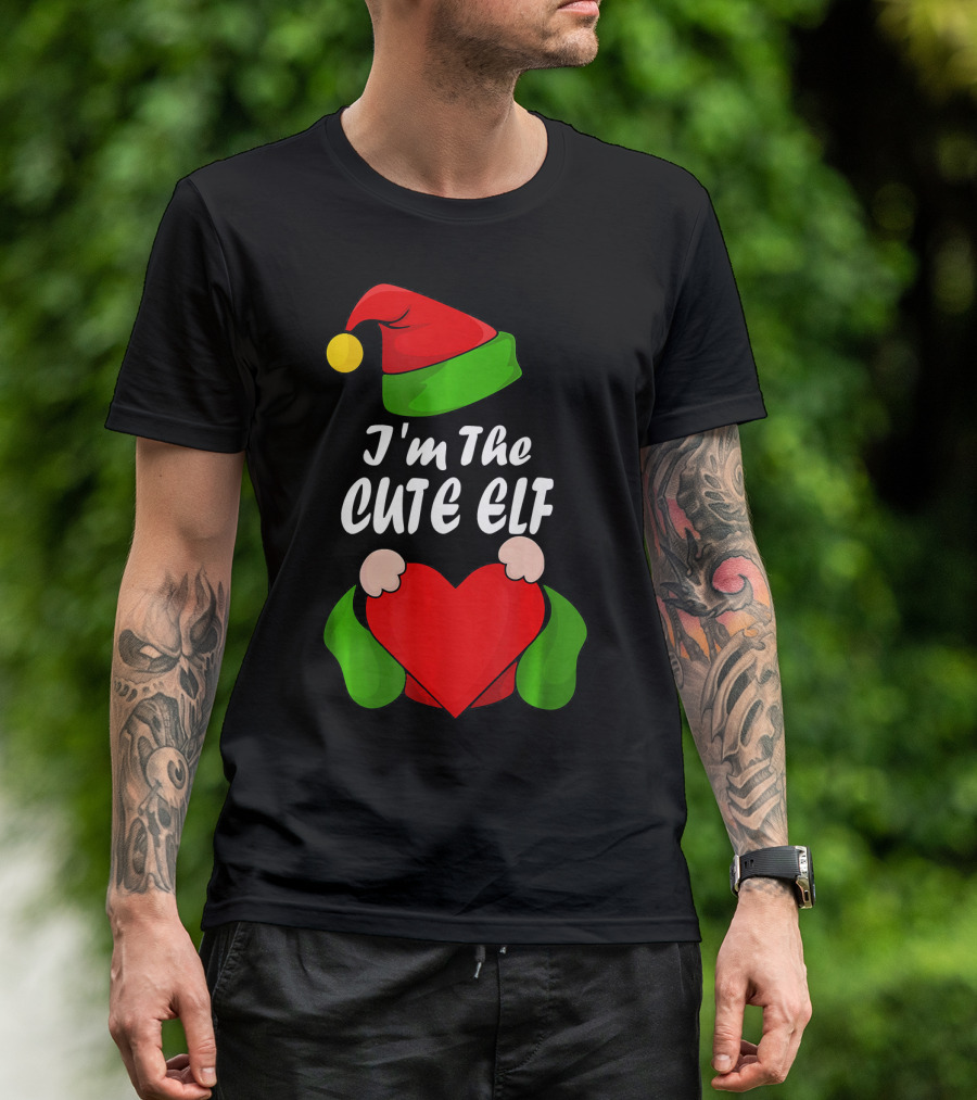 I'm The Cute Elf Red Heart Christmas Hat T-Shirt