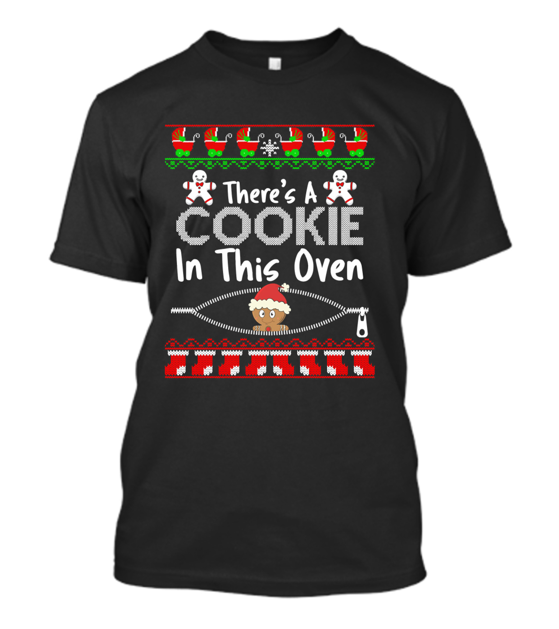 There's A Cookie In This Oven Ugly Christmas Sweater Pregnancy Announcement T-Shirt