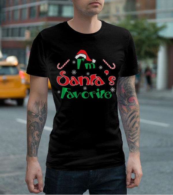 I'm Santa's Favorite Christmas Hat Candy Canes Snowflakes T-Shirt