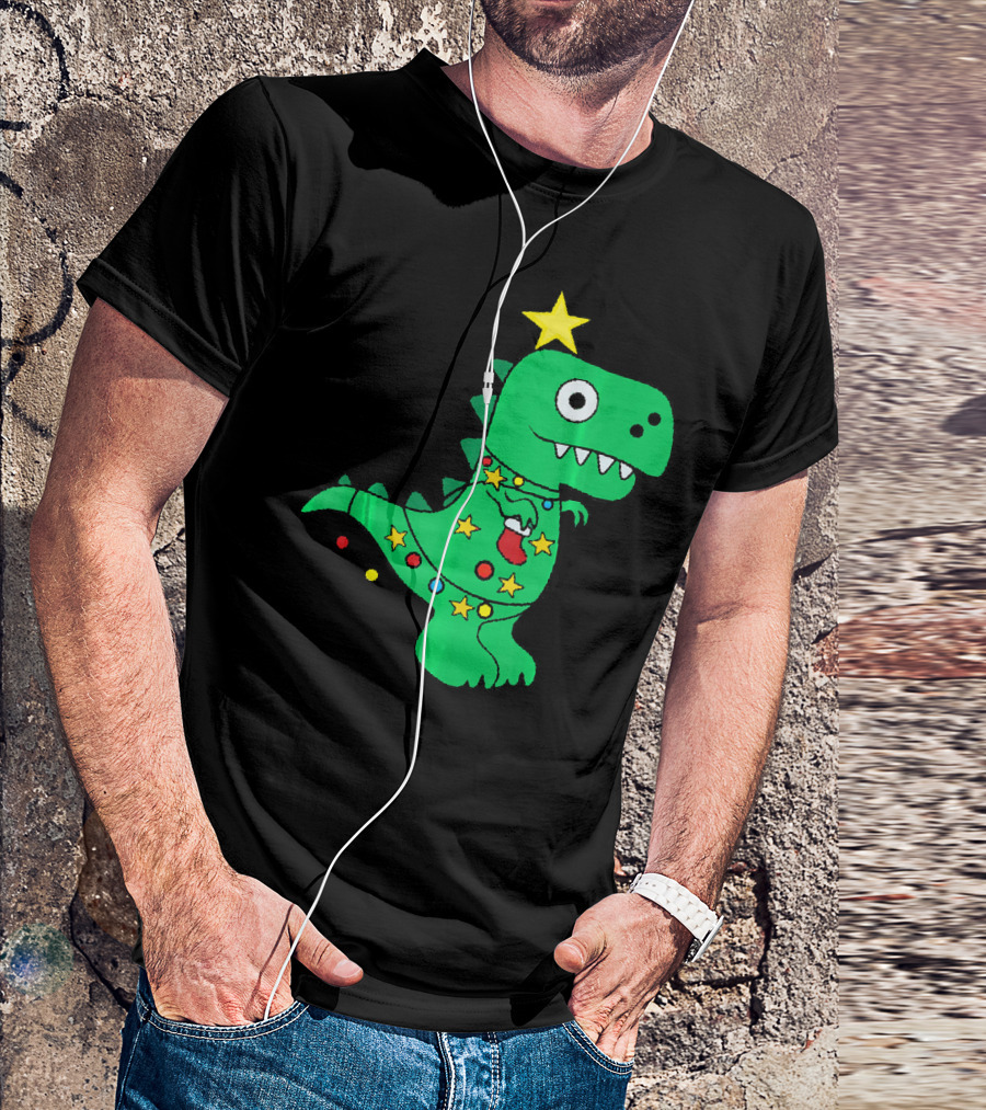 Christmas Dinosaur Rex With Star And Lights T-Shirt