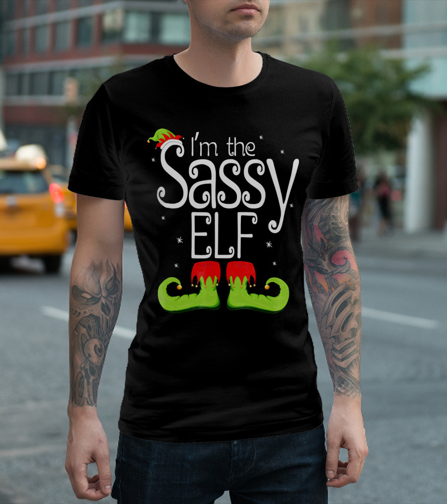 I'm The Sassy Elf Christmas Holiday Elf Hat And Boots T-Shirt