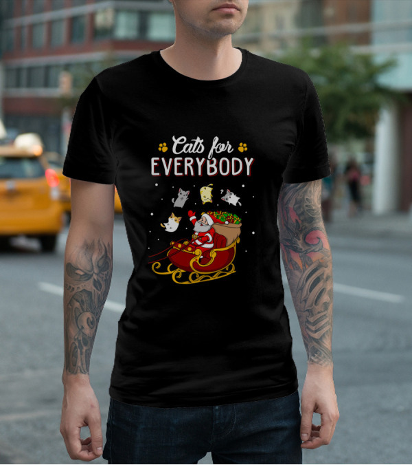 Cats For Everybody Christmas Santa With Cats In Sleigh T-Shirt