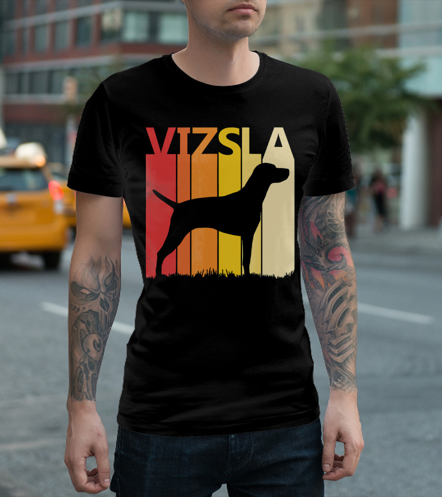 Retro Vizsla Dog Silhouette with Gradient Stripes T-Shirt