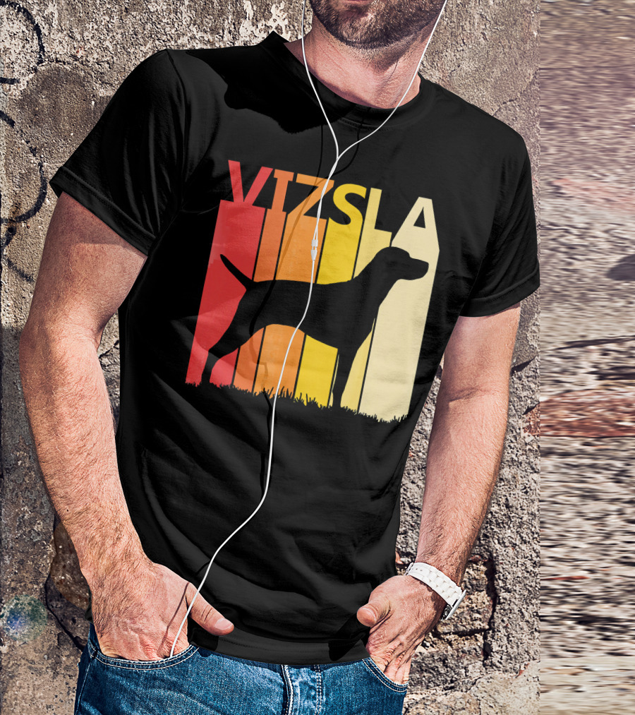 Retro Vizsla Dog Silhouette With Gradient Stripes T-Shirt