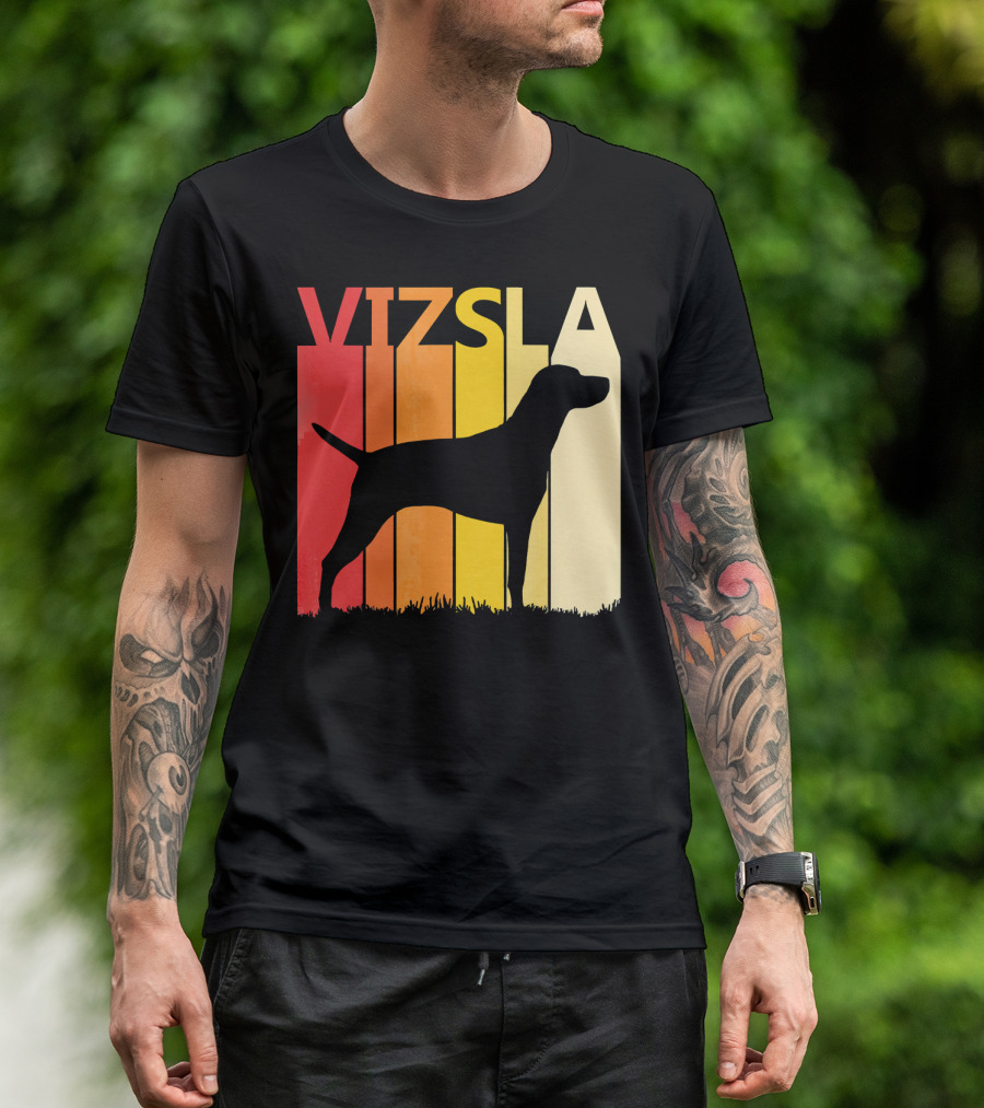 Retro Vizsla Dog Silhouette With Gradient Stripes T-Shirt