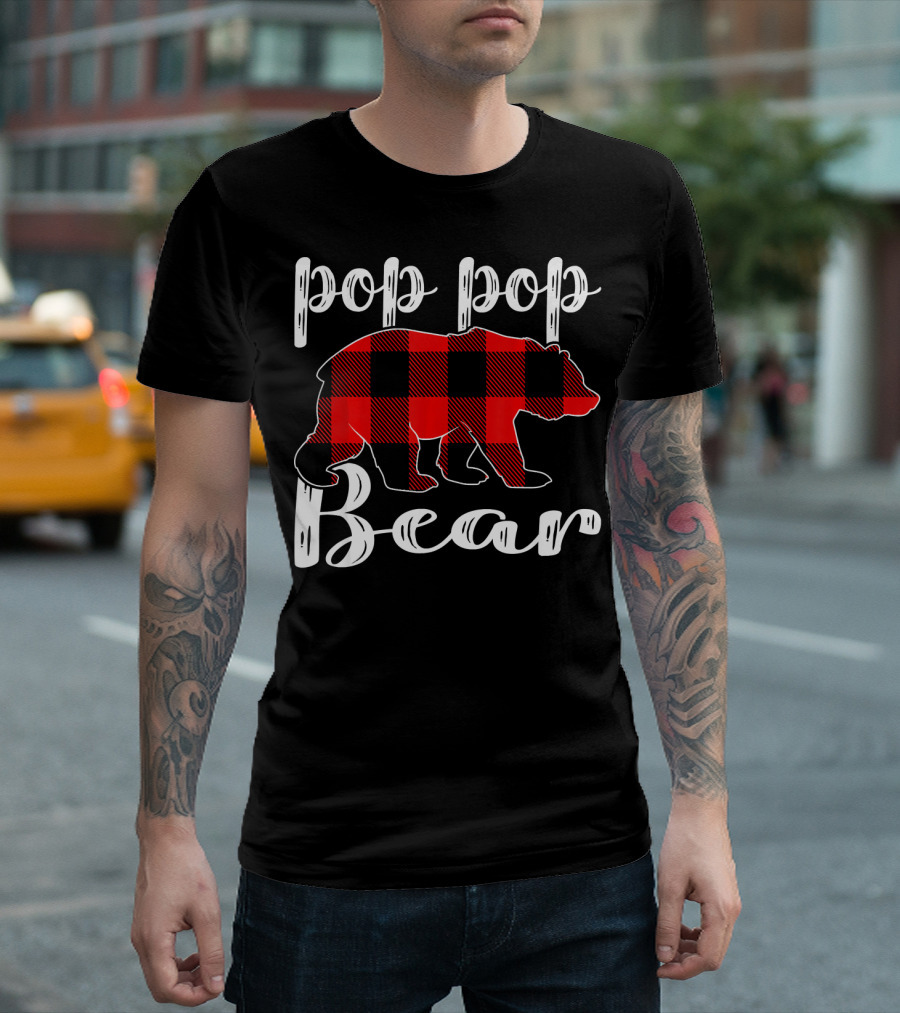 Pop Pop Bear Plaid Christmas Matching Holiday T-Shirt