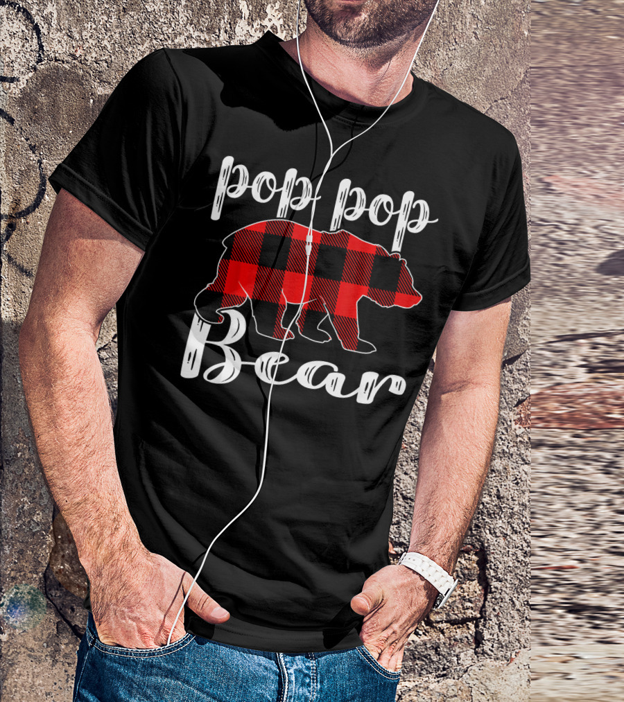 Pop Pop Bear Plaid Christmas Matching Holiday T-Shirt