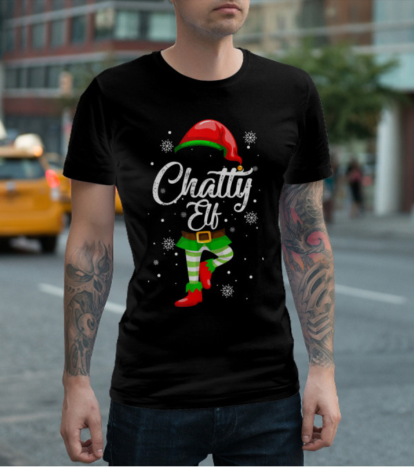 Chatty Elf Funny Christmas Costume Pajamas Festive Snowflakes T-Shirt