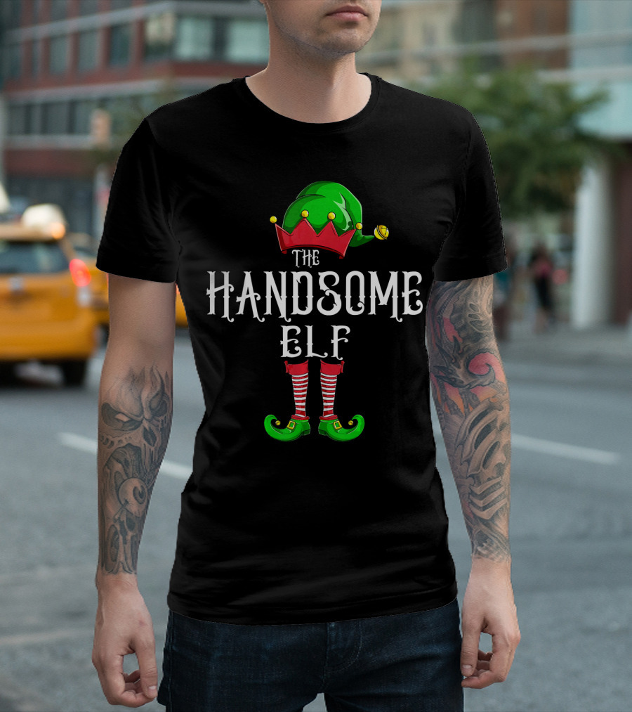 The Handsome Elf Christmas Costume Hat and Shoes T-Shirt