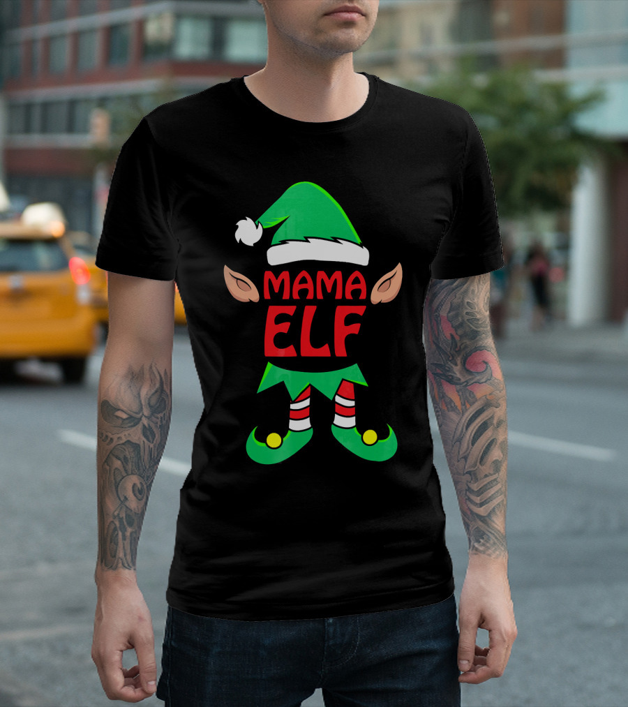 Mama ELF Christmas Family Matching Pajama T-Shirt