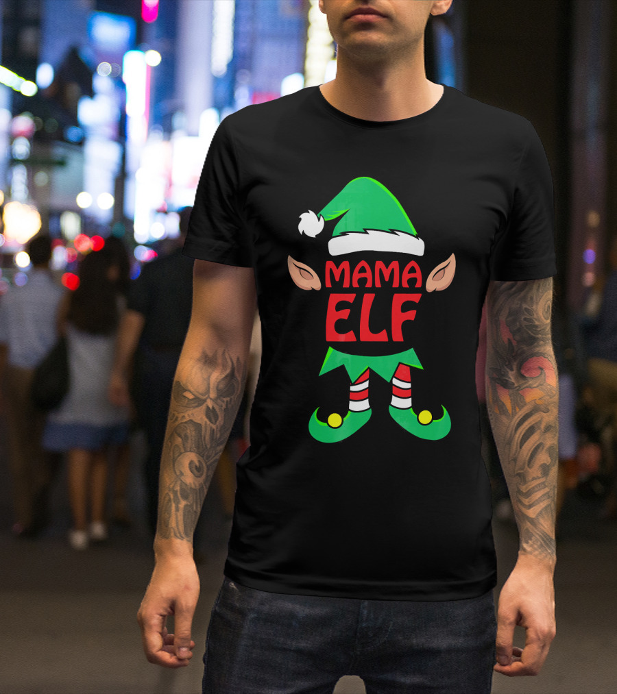 Mama ELF Christmas Family Matching Pajama T-Shirt