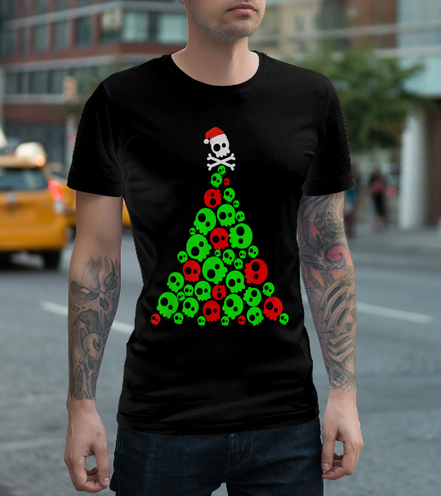 Christmas Santa Skull Tree Holiday T-Shirt