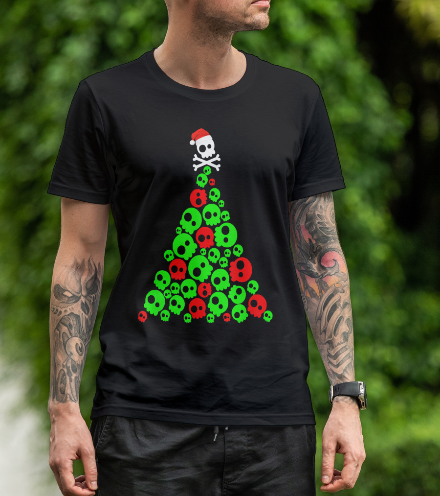 Christmas Santa Skull Tree Holiday T-Shirt