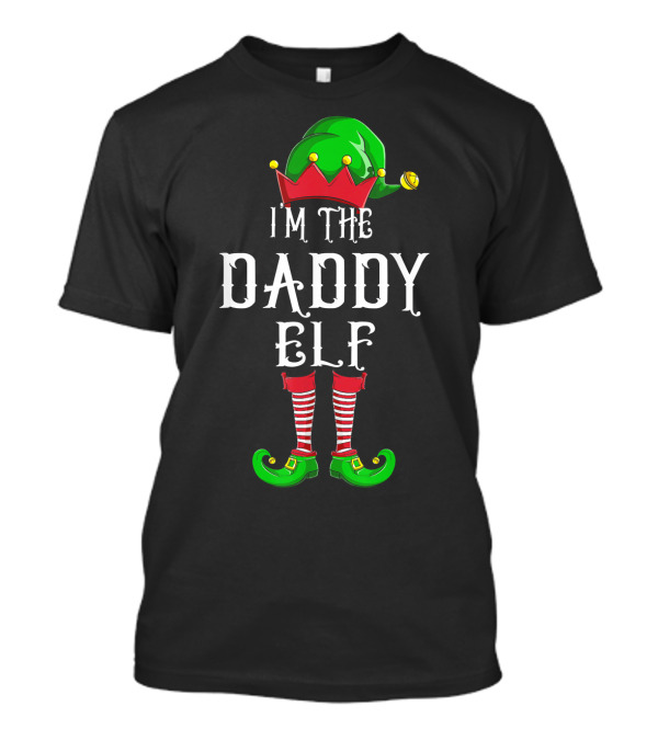 I'm The Daddy Elf Christmas Costume Green Hat Red White Striped Socks T-Shirt