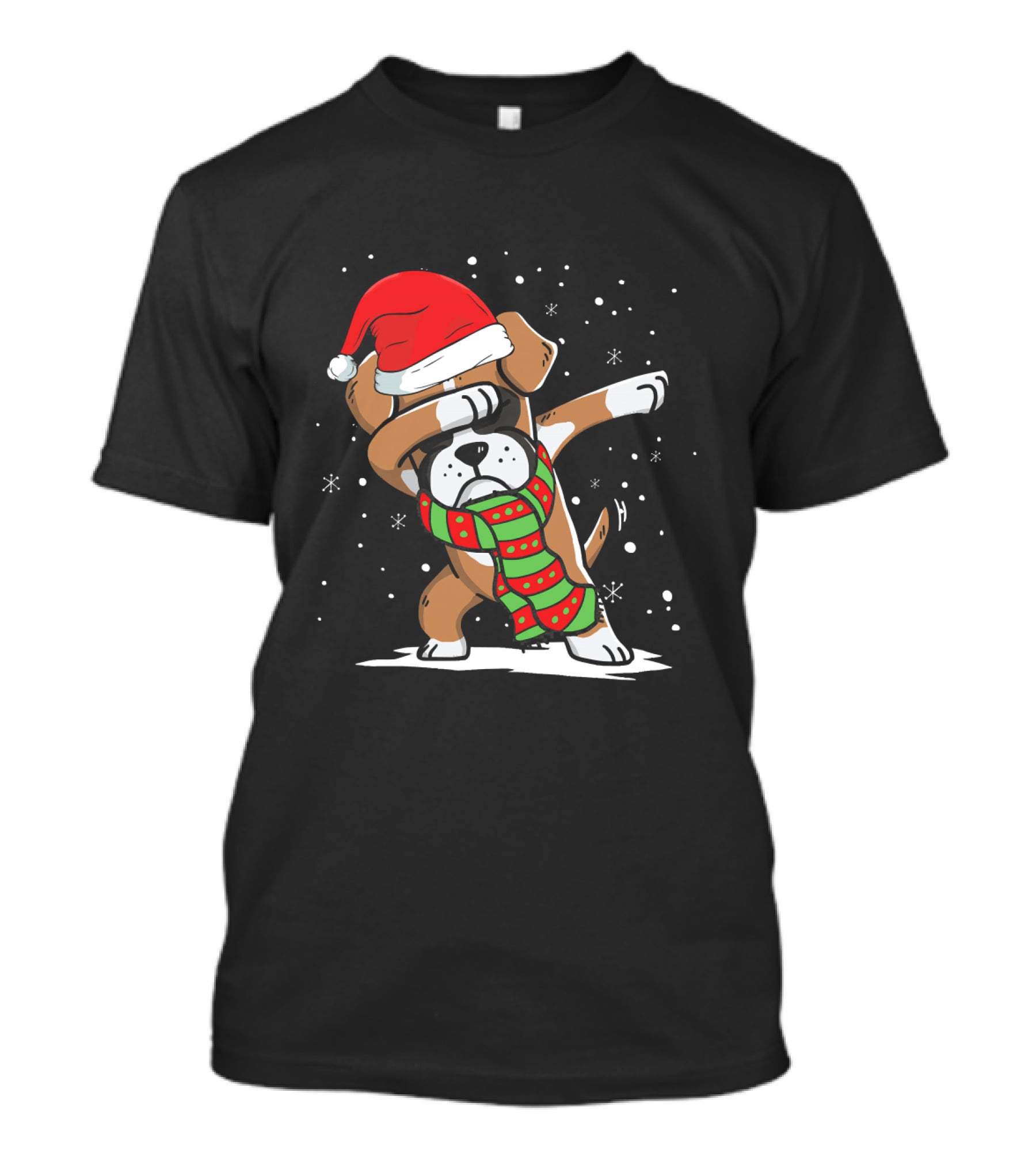 Santa Hat Dabbing Boxer With Christmas Scarf T-Shirt