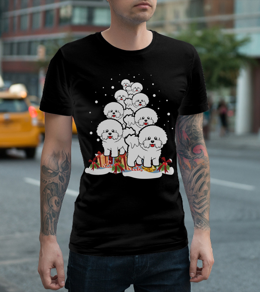 Bichon Frise Christmas Tree with Gifts and Snowflakes T-Shirt