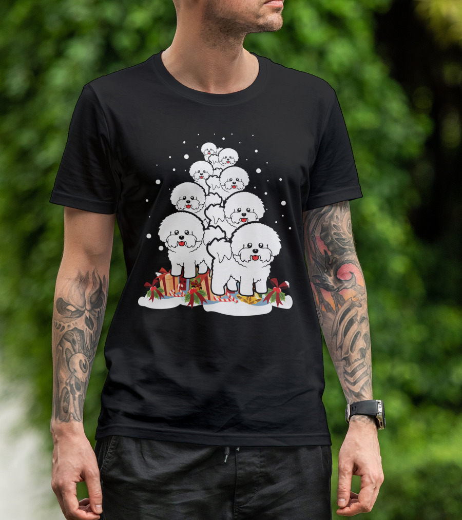 Bichon Frise Christmas Tree With Gifts And Snowflakes T-Shirt