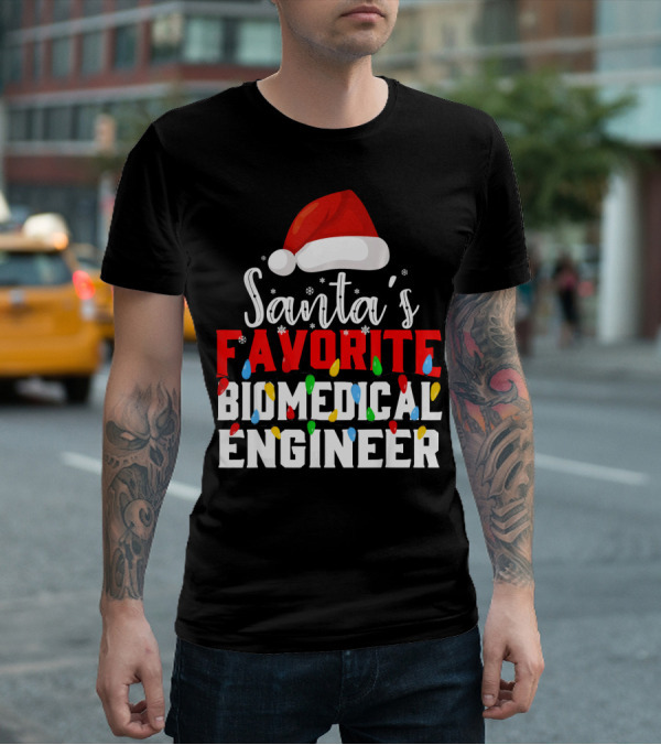 Santa's Favorite Biomedical Engineer Christmas Lights Snowflakes Hat T-Shirt