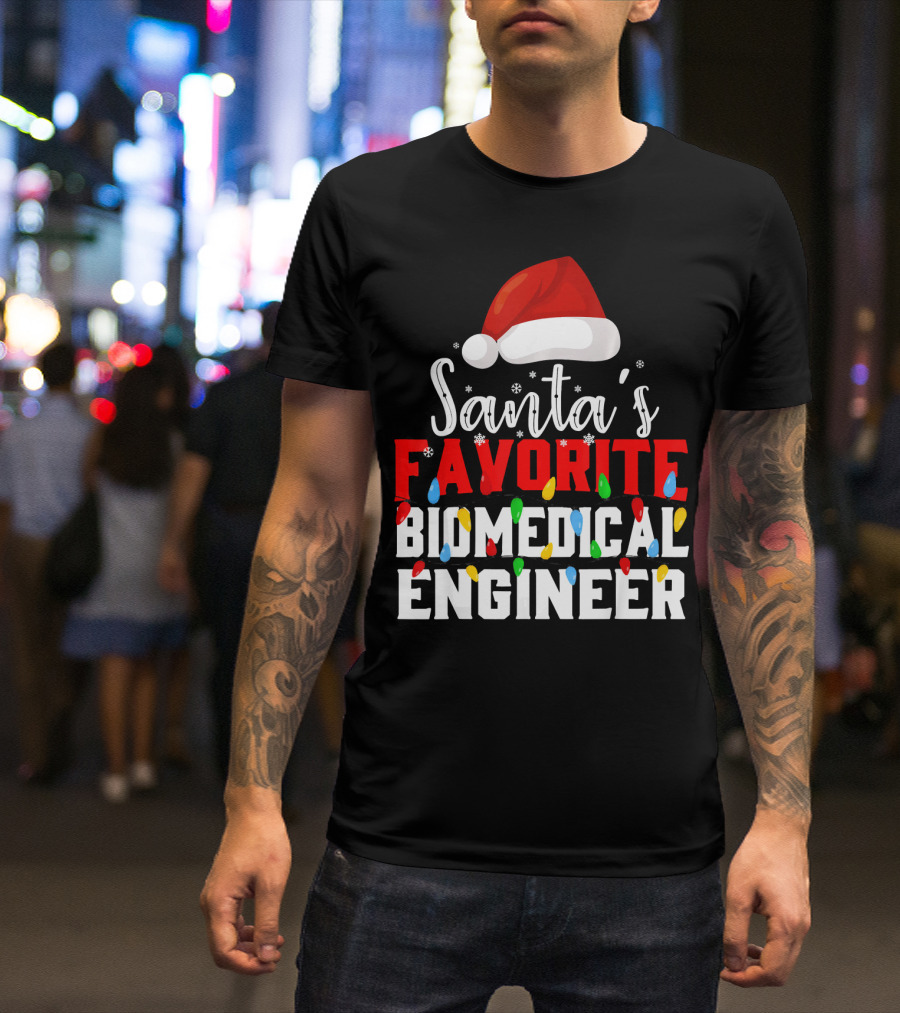 Santa's Favorite Biomedical Engineer Christmas Lights Snowflakes Hat T-Shirt