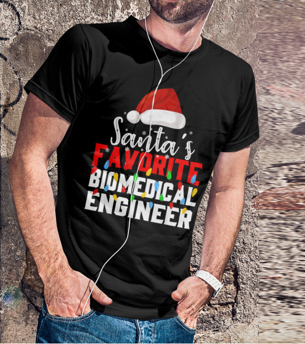 Santa's Favorite Biomedical Engineer Christmas Lights Snowflakes Hat T-Shirt