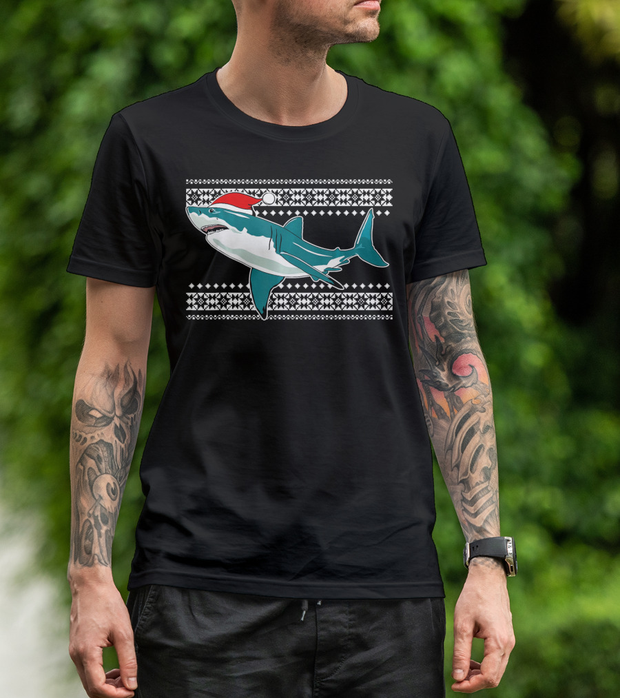 Christmas Shark With Santa Hat Ugly T-Shirt