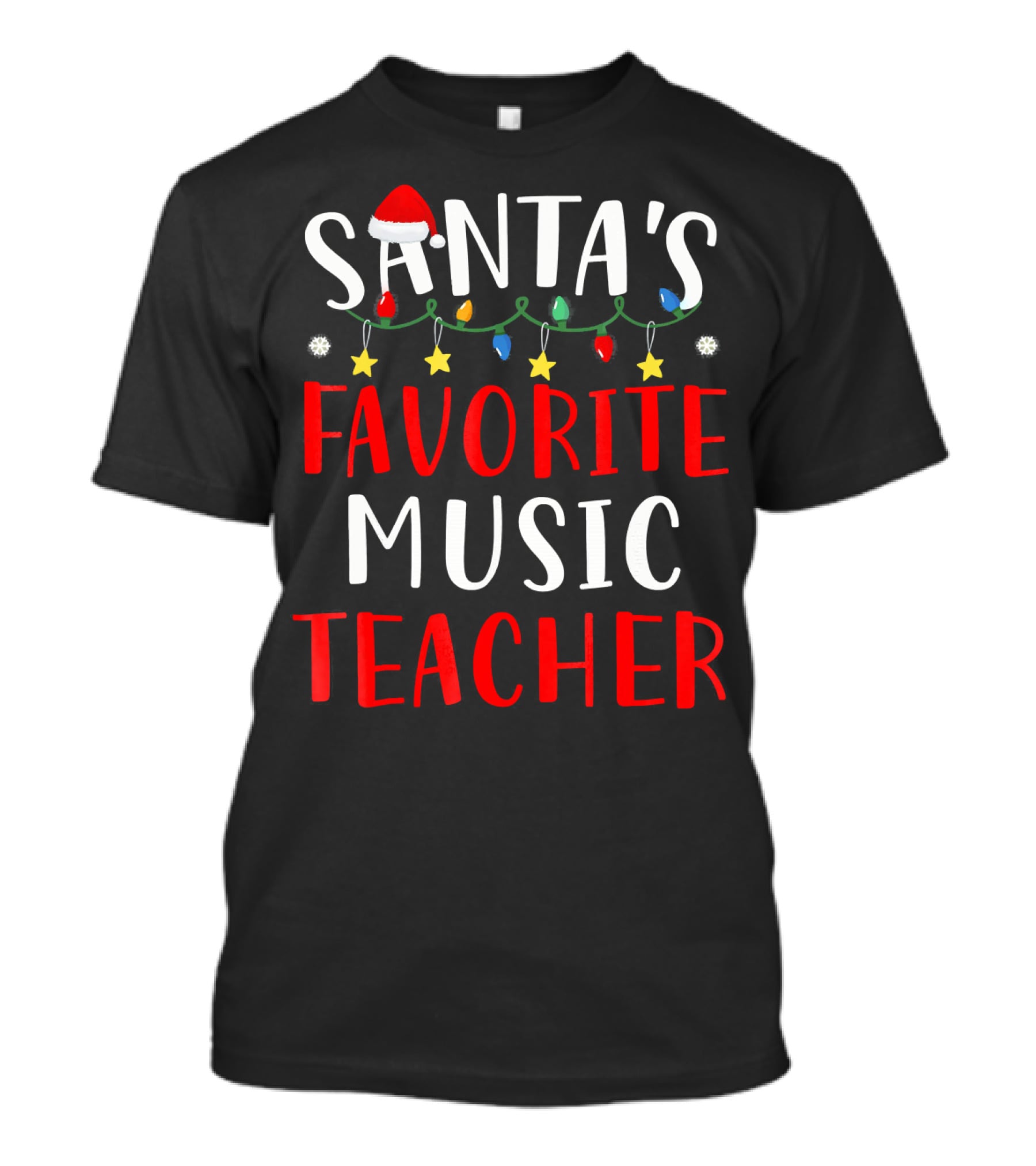 Santa's Favorite Music Teacher Holiday Lights And Stars T-Shirt
