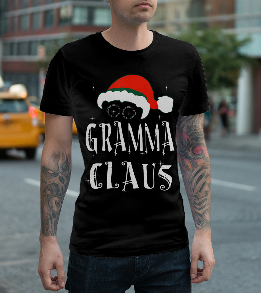Gramma Claus Matching Family Group Christmas Holiday Santa Hat Glasses T-Shirt