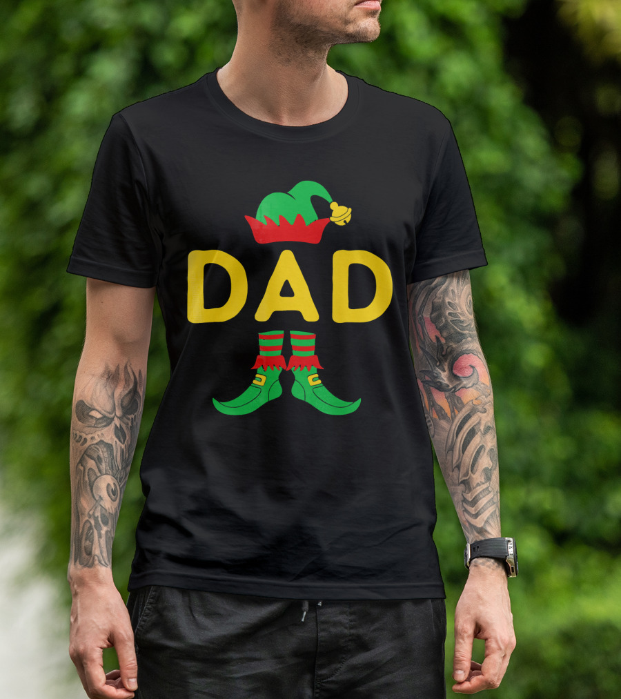 Dad Elf Hat And Boots Festive Christmas Family Mat T-Shirt
