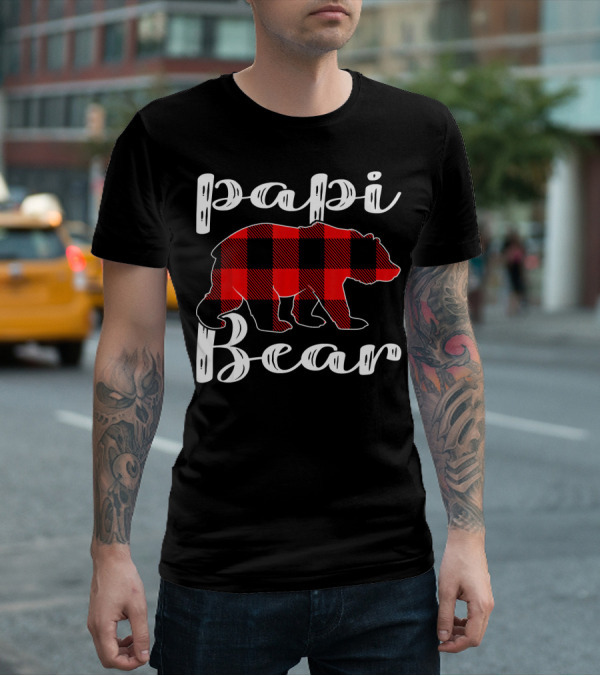 Papi Bear Plaid Christmas Matchin Buffalo Check T-Shirt