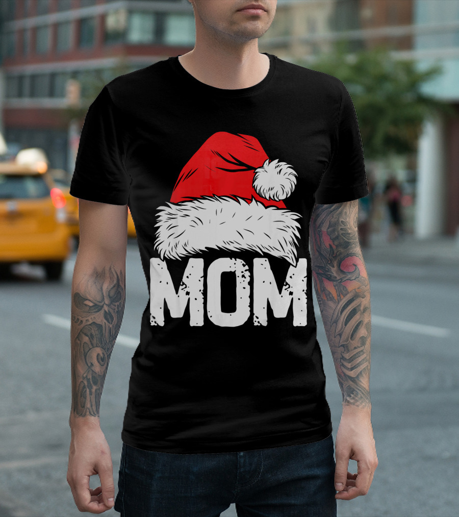Mom Christmas Santa Hat Family Match T-Shirt