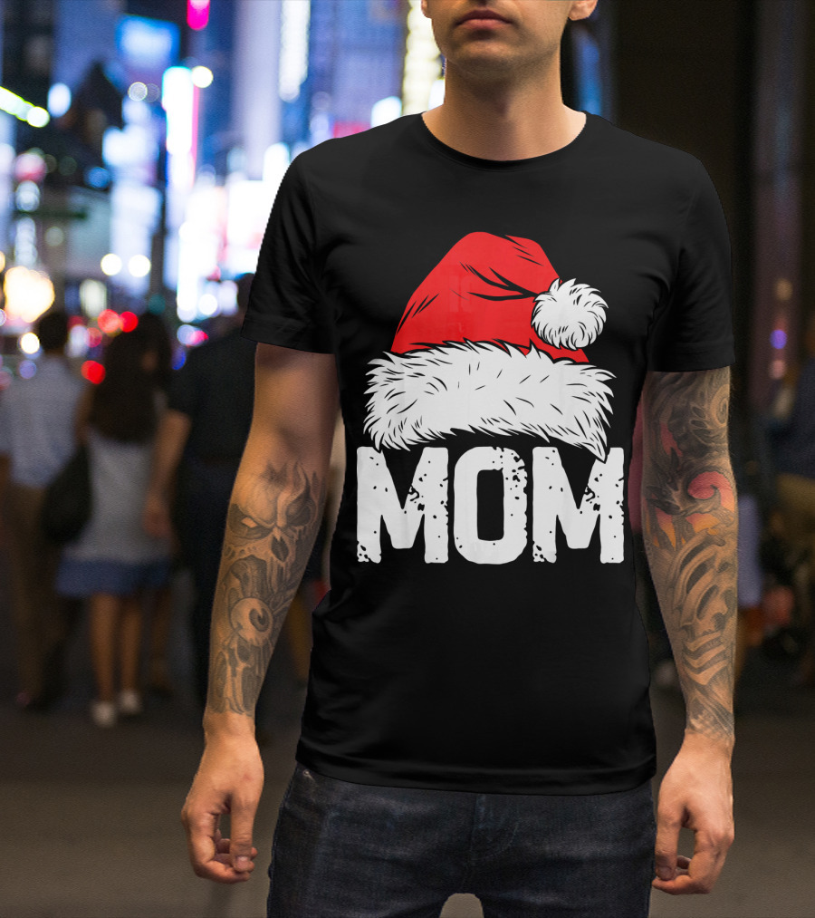 Mom Christmas Santa Hat Family Match T-Shirt