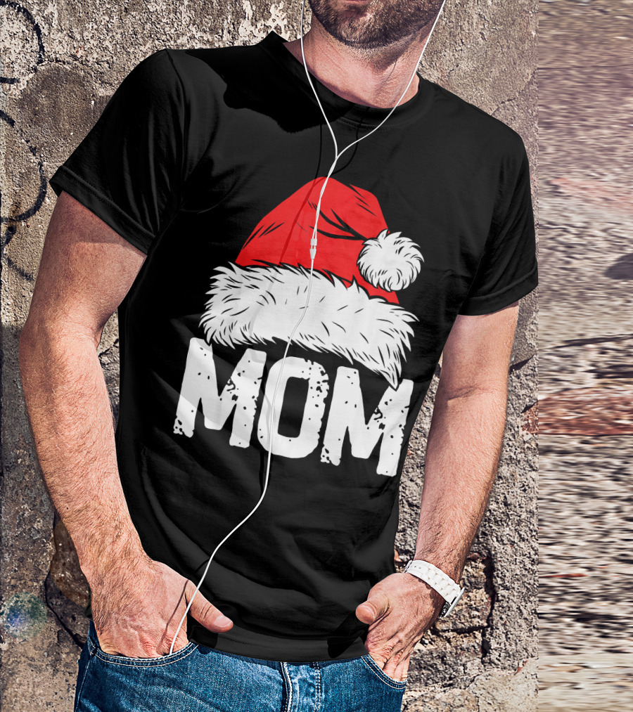 Mom Christmas Santa Hat Family Match T-Shirt