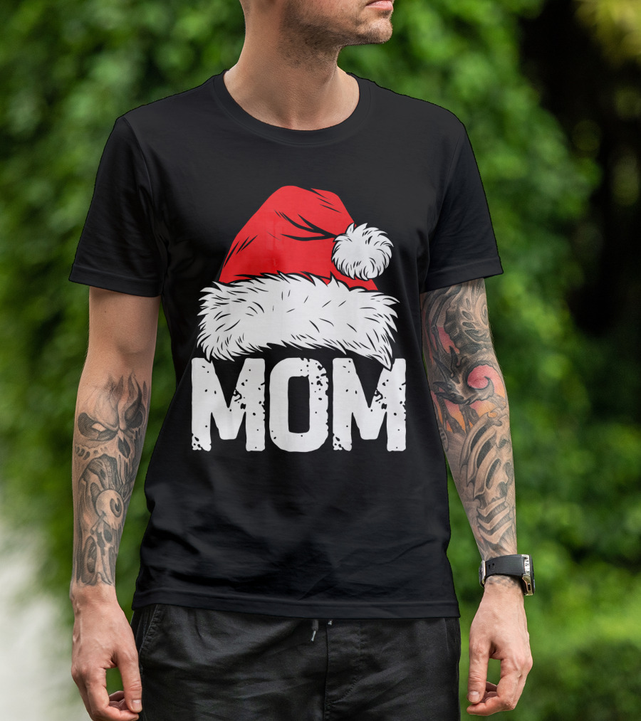Mom Christmas Santa Hat Family Match T-Shirt