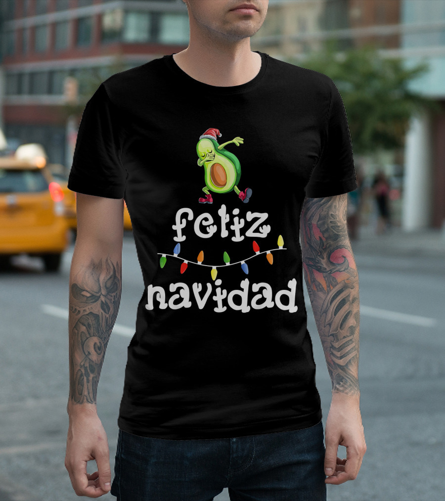 Feliz Navidad Avocado Dabbing with Christmas Lights T-Shirt
