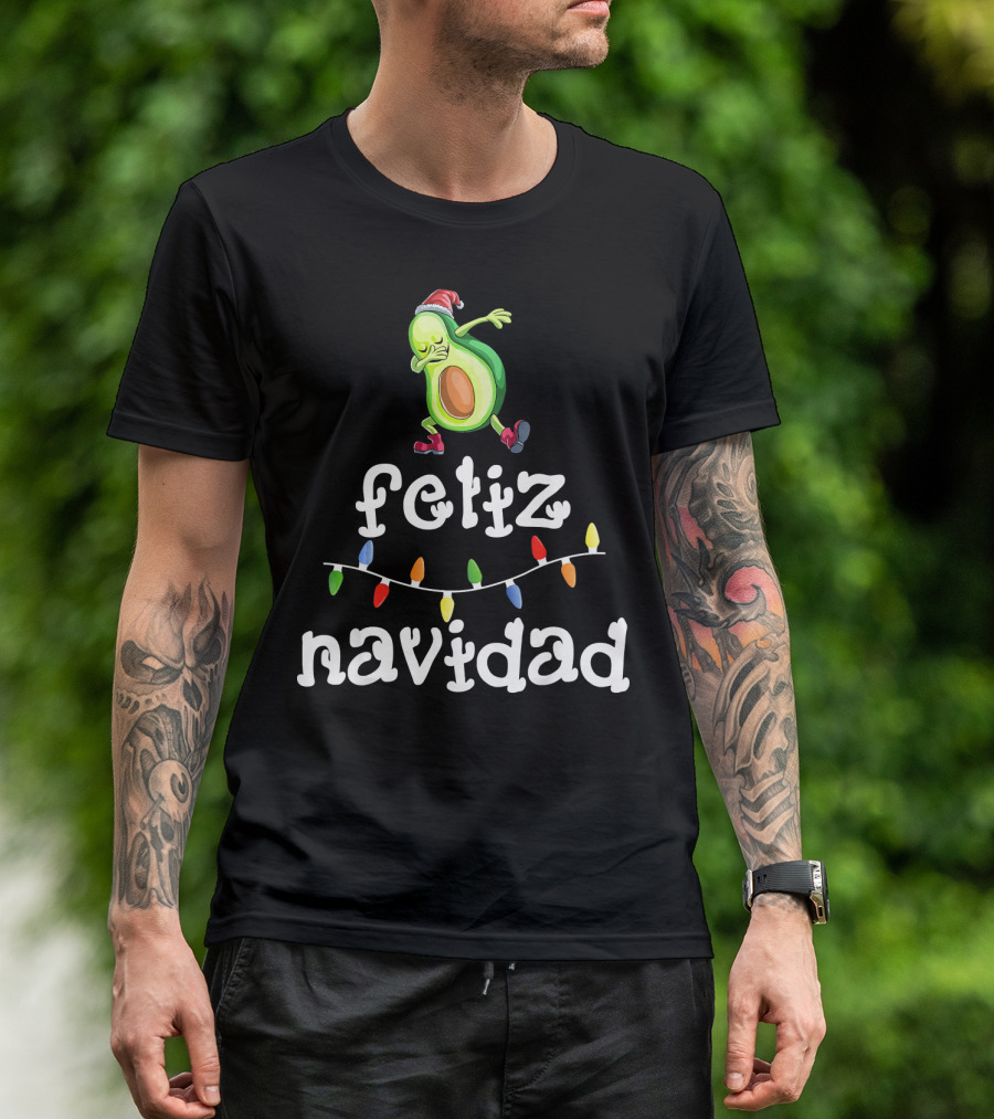 Feliz Navidad Avocado Dabbing With Christmas Lights T-Shirt
