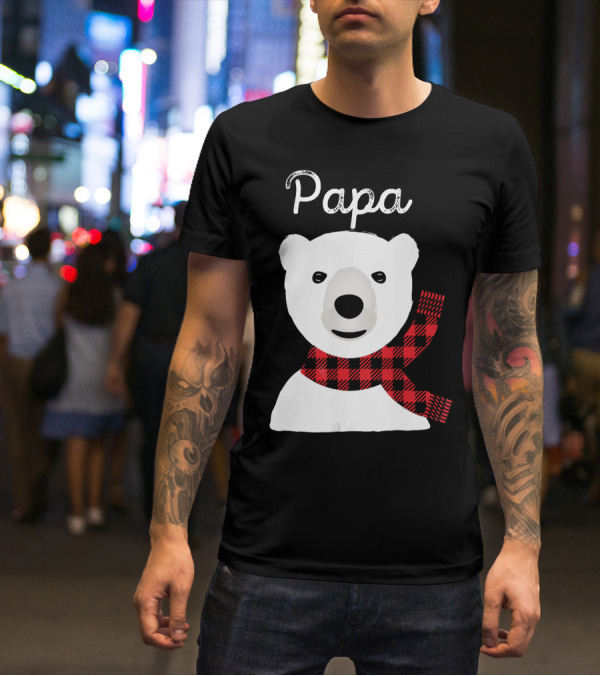 Papa Bear Buffalo Check Christmas Family Matching T-Shirt