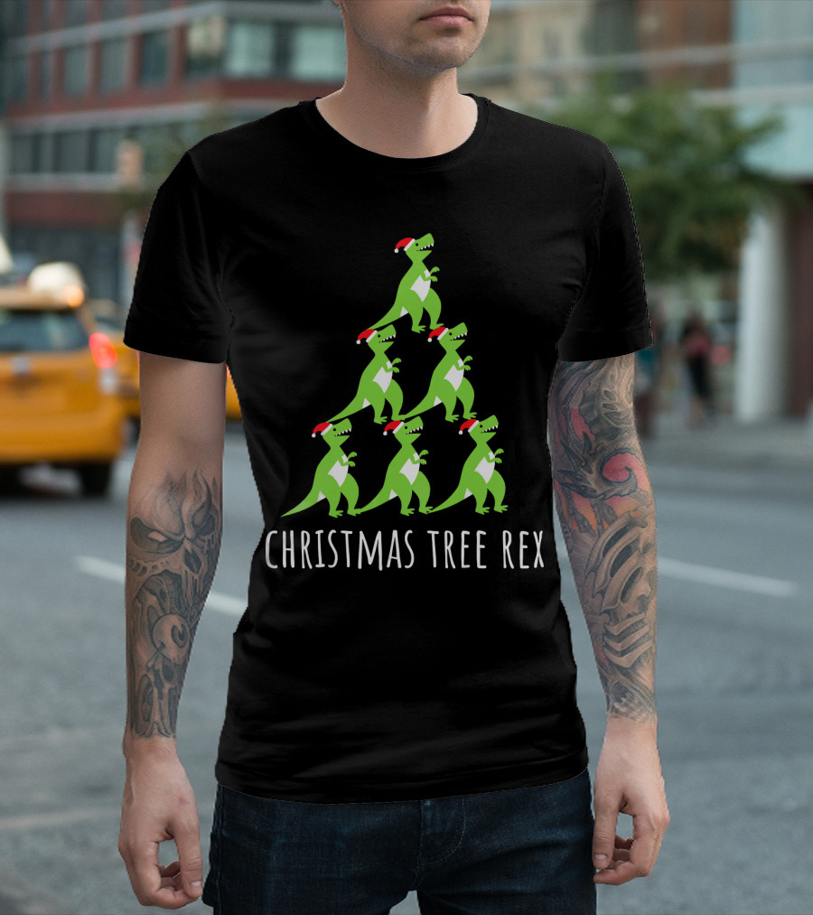 Christmas Tree Rex Dino Funny Boy Girl Santa Hats T-Shirt