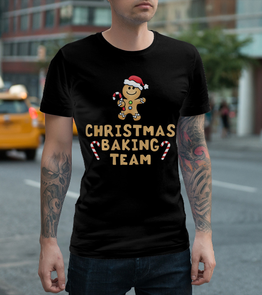 Christmas Baking Team Gingerbread Man Candy Canes and Santa Hat T-Shirt