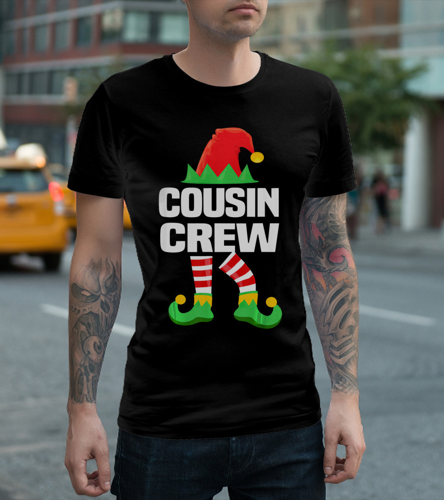 Cousin Crew Elf Hat Striped Legs Christmas T-Shirt