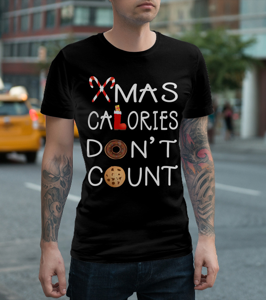 Xmas Calories Don't Count Candy Cane Boot Donut Cookie T-Shirt