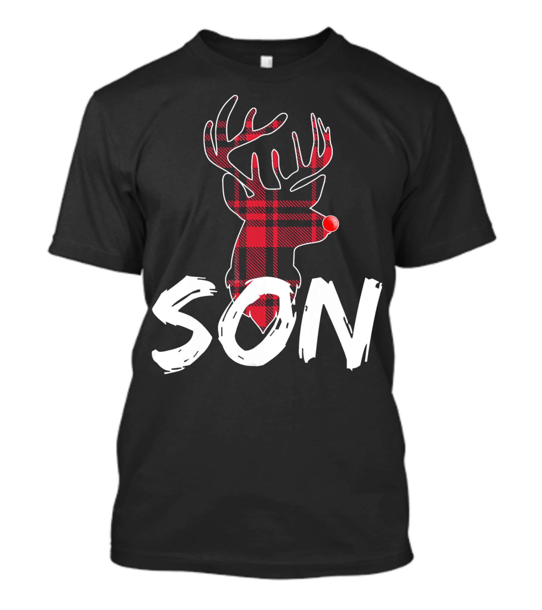 Son Family Matching Christmas Red Plaid Reindeer T-Shirt